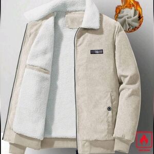 Men's Casual Letter Patched Teddy Lined Corduroy Jacket